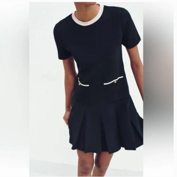 NWT Zara Pleated Mini Dress Preppy Old Money Size XS - Picture 2 of 12